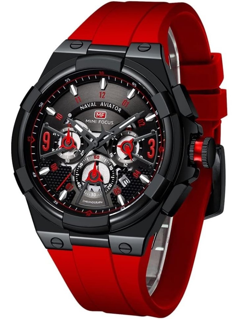 Men's Red And Black Analog Quartz Waterproof Chronograph Stylish Casual Watch